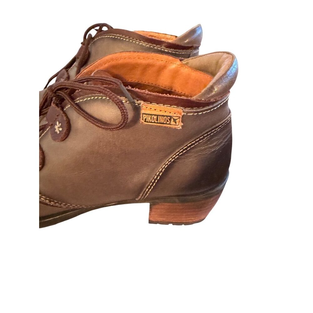 Pikolinos Womens Leather Ankle Boots Size 39 Sage Green Low Heeled Lace Up - Picture 4 of 14